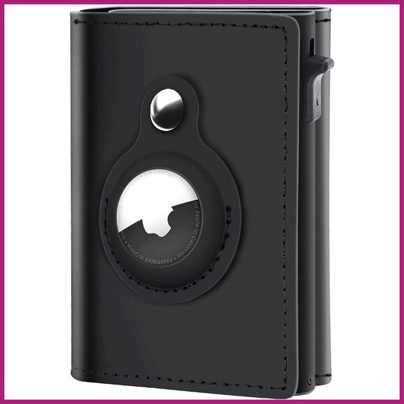 Top Grain Leather AirTag Wallet RFID Blocking Minimalist Slim Card Holder